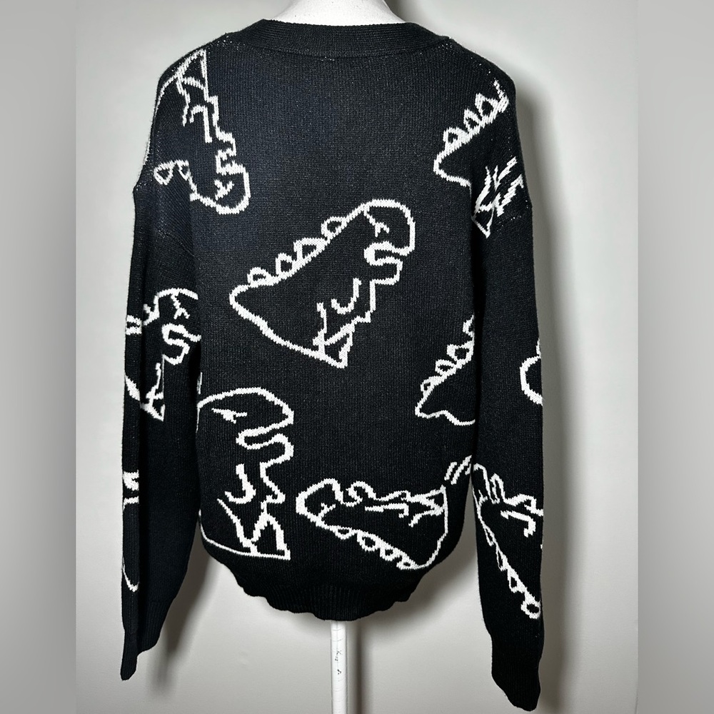 Cute Kawaii Cartoon Dinosaur Print Long Sleeve Loose Knitted Cardigan w Buttons - Picture 2 of 11